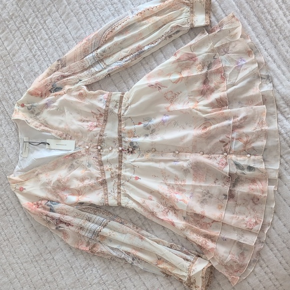 Commense Cream Floral Chiffon Long Sleeve Dress - Picture 8 of 8